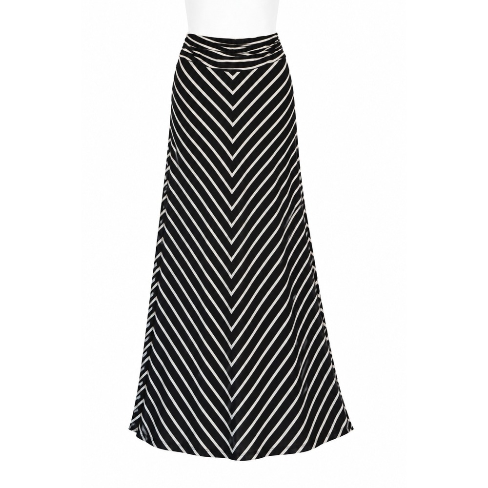 Boho Black White Chevron Striped Maxi Skirt XS Fisherman Cruise Beach Preppy
